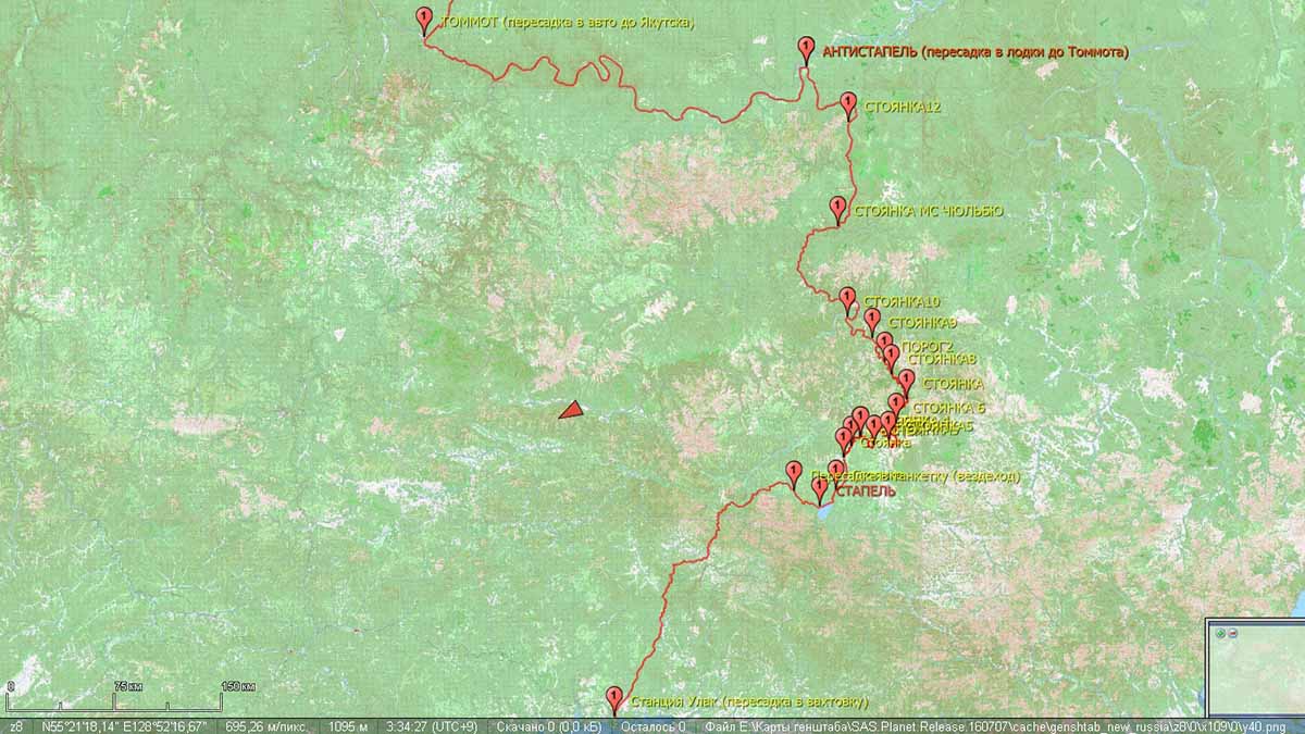 Карта по маршруту озеро Большое Токко - реки Мулам - Идюм - Алгама - Учур